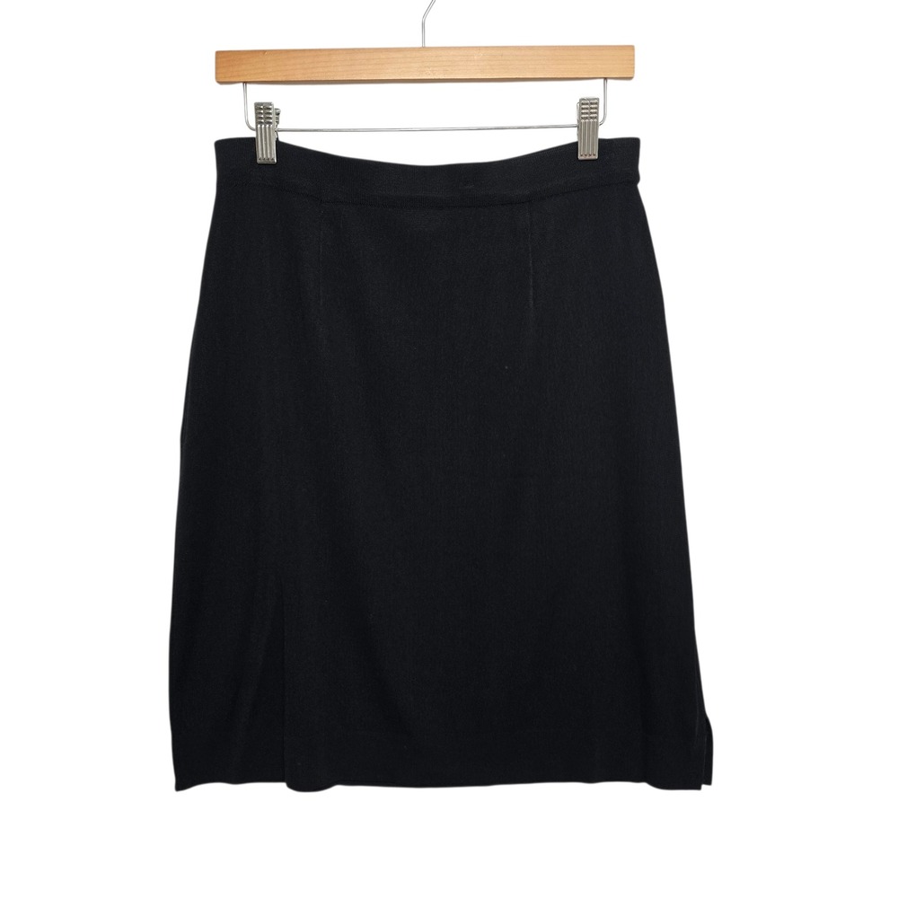 Misook Black Knit Midi Skirt Side Slit Women's Size Medium Elevated Basic